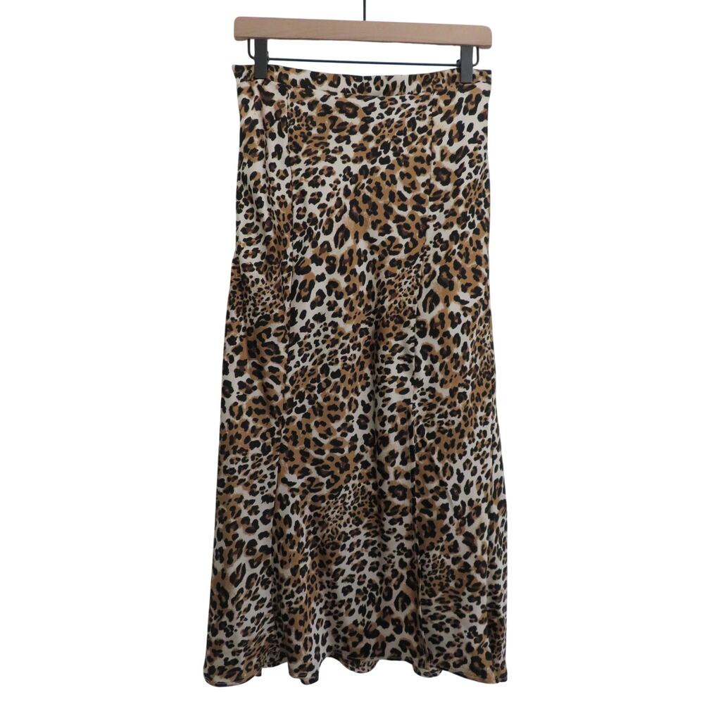 Glam Women Sz M Leopard Print Maxi Skirt Brown Black Animal Print Flowy Skirt